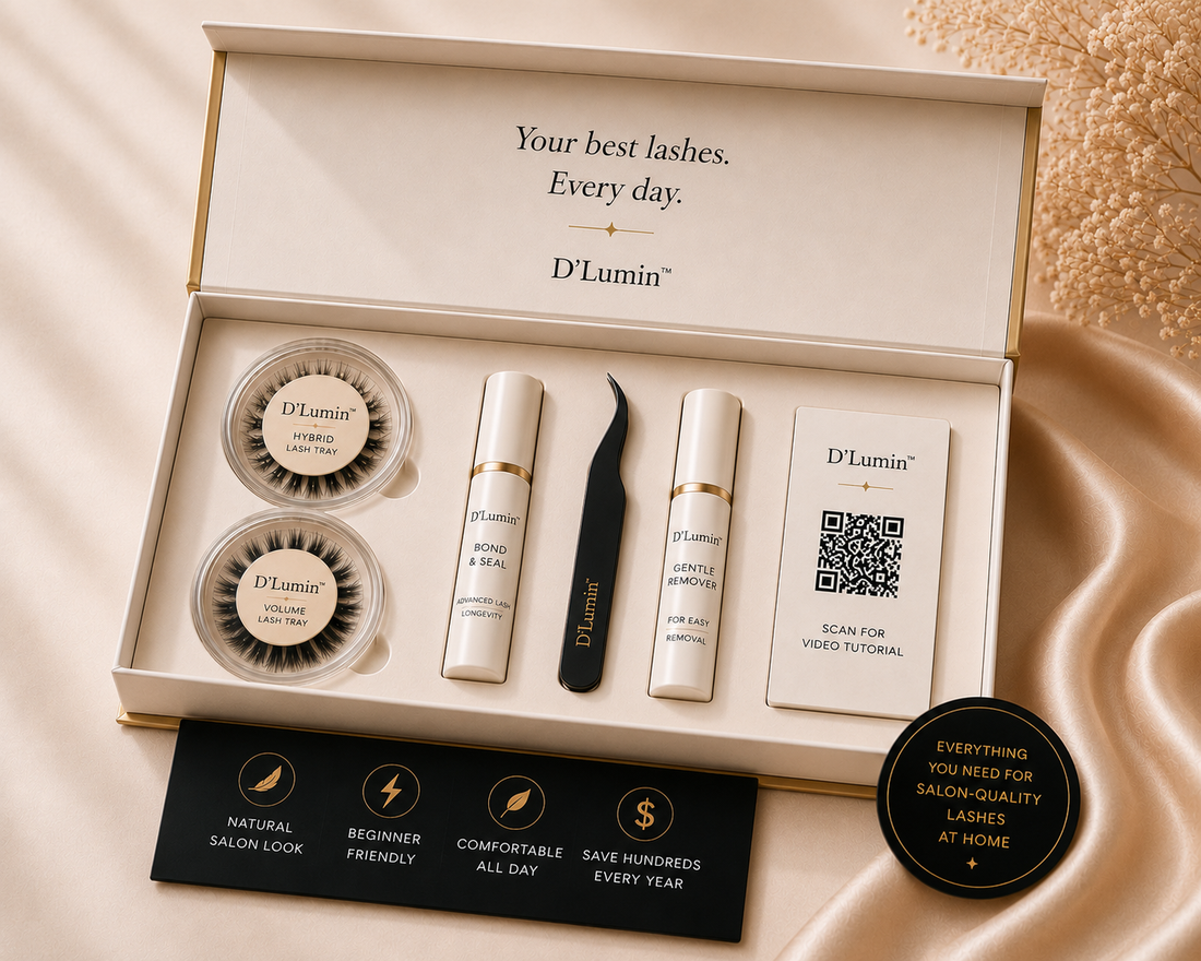 D’Lumin DIY lash refills in Hybrid and Mega Volume styles with lash clusters and applicator