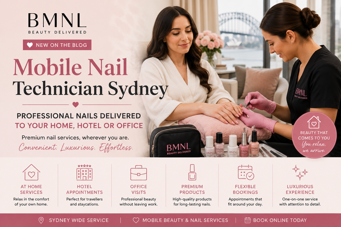 Professional mobile nail technician providing luxury nail services at a client's home in Sydney