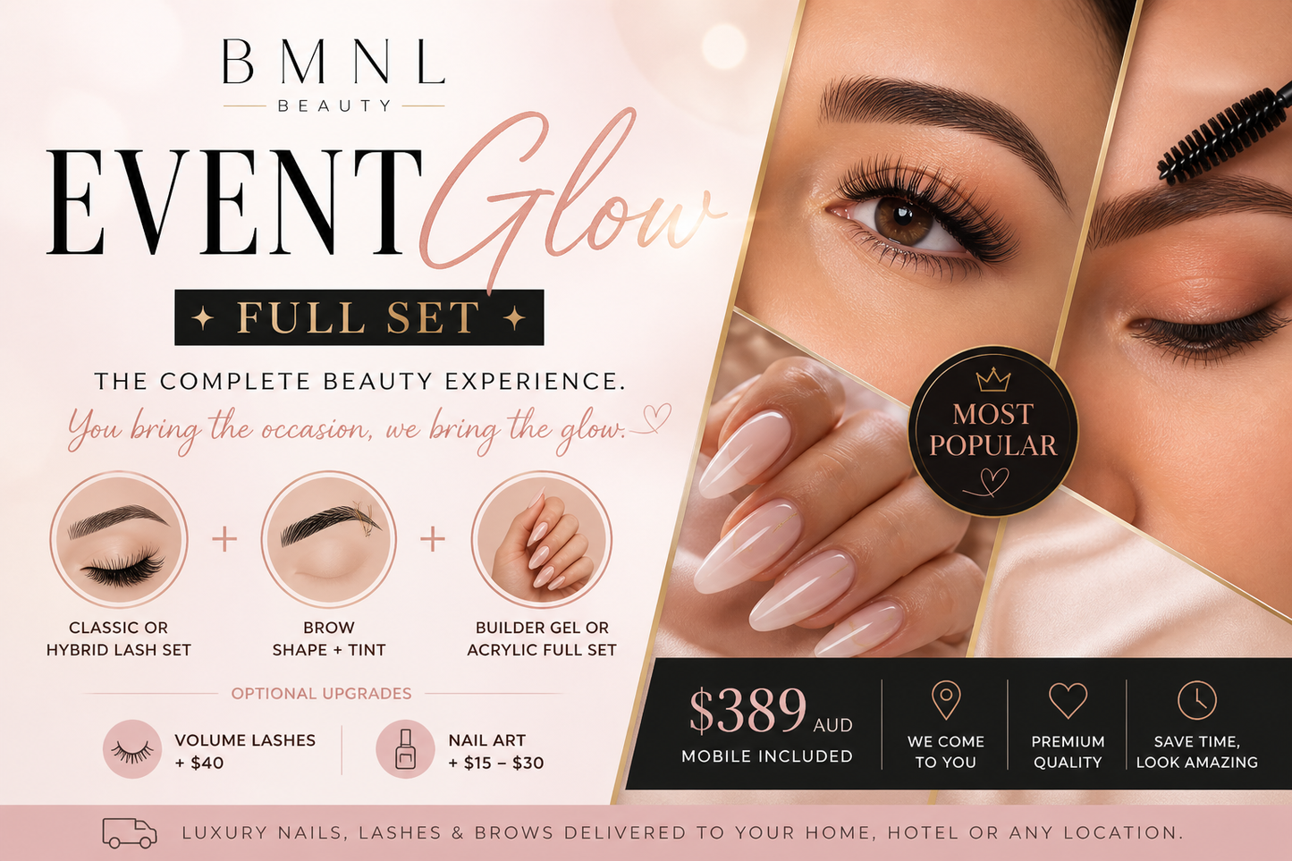Luxury Lash, Brow & Nail Package Sydney | Event Glow Full Set