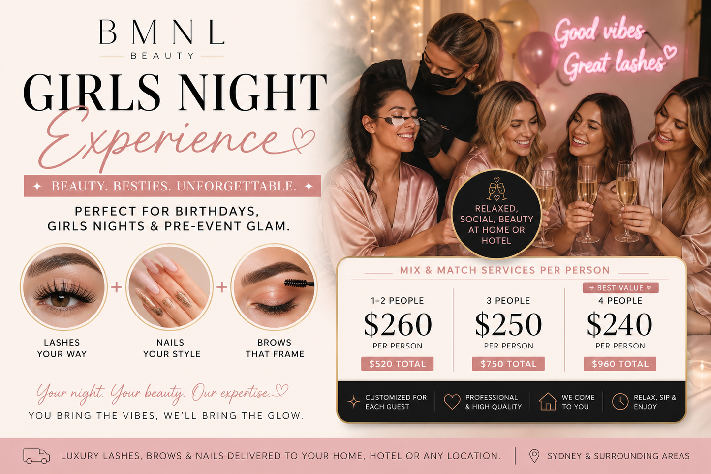 Mobile Beauty for Groups in Sydney | Girls Night Lashes, Nails & Brows